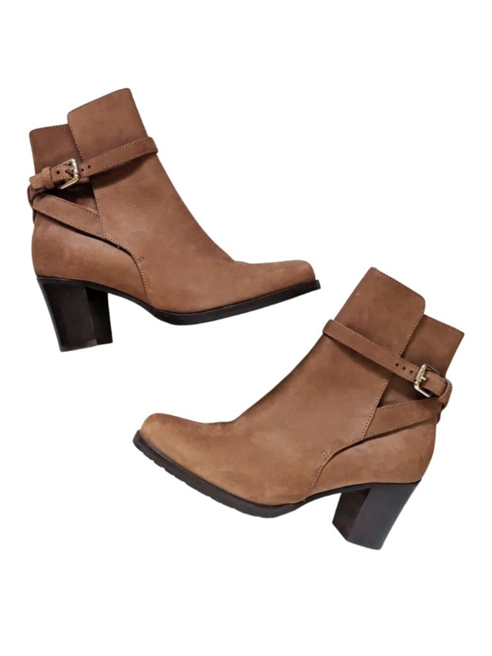 LK Bennett Aleena Booties Suede Leather Harness Ankle Brown Toffee Equestrian 38